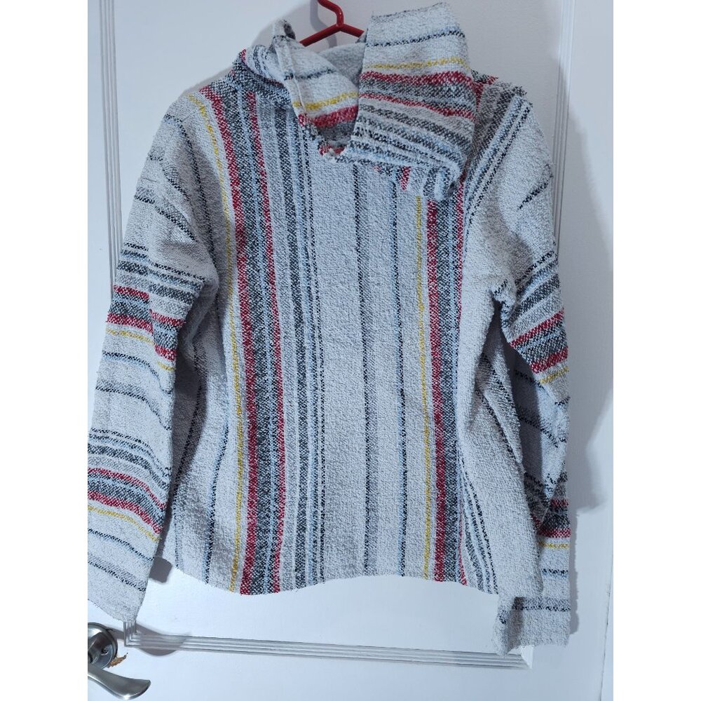 Earthbound Trading Co Baja Hoodie Striped Pullover Sweatshirt Medium Cotton Blen - Picture 9 of 14